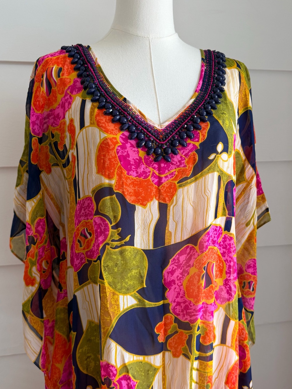 Trina Turk Resort 2016 Runway Silk Floral Maxi Caftan Dress Multi M - Picture 3 of 12